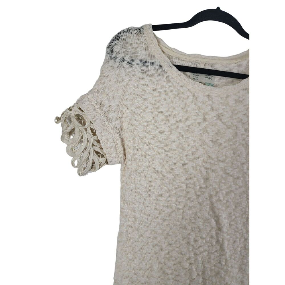 Saturday Sunday Anthropologie‎ Sweater Top XS Womens Cream Lace Pullover Sheer - Picture 3 of 10